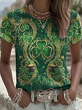 cheap St Patrick's T-shirts-St. Patrick's Day Women's T Shirt Animal Casual Short Sleeve Round Neck Regular Tops Daily Print Green Summer