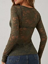 economico Top in Pizzo-Per donna Blusa Top in pizzo Pizzo Floreale Semplice Elegante Sexy Moderno Manica Lunga Scollo a V Top Regolari Quotidiano Ferie Uscire Blu Nero Bianco Vino Verde Estate Primavera Autunno Inverno