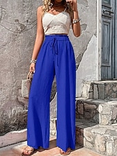 economico gamba larga e vita alta-Per donna Pantaloni Pantaloni Larghi Pantaloni casual Pantaloni a Nido d'Ape Vacanza Moda Streetwear Lunghezza intera Vita Alta Semplice Coulisse Tasca Gamba larga Comodità Leggero Morbido