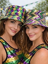 economico Accessori-cappello da pescatore con paillettes da donna – due modelli disponibili, poliestere, perfetto per il martedì grasso e le feste