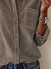  Dame Skjorte Dressy topper Lomme Knapper Helfarge عادي Årgang søt stil Stilfull Langermet Skjortekrage Vanlige topper Daglig Arbeid Ut på byen Kamel Høst Vinter