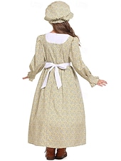  250e anniversaire des États-Unis Période coloniale 19ème siècle Robe Prairie Ensemble bonnet et tablier Manches longues Fille pionnière Epoque Coloniale Guerre d'indépendance américaine Fleuri