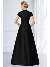 cheap A-Line Evening Dresses-A-Line Floor Length Beaded Eembroidered Formal Dresses Mother of the Bride Dress Evening Gown Formal Dress Elegant Sparkle Silky Short Sleeve V Neck Wedding Formal Pocket Satin Cowl Back with Glitter