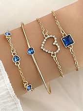 tanie Walentynki-Zestaw bransoletek z zawieszkami w kształcie serca dla kobiet, wielokolorowe bransoletki ze stopu z kryształkami, elegancka i romantyczna biżuteria dla kobiet, idealna na walentynki, na co dzień, na randkę i do codziennych stylizacji