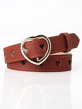 baratos Dia dos Namorados-Cinto feminino ajustável com fivela em formato de coração, em couro sintético, disponível em diversas cores, perfeito para presentes de Dia dos Namorados e para uso diário.