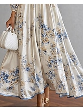 billige Cocktailkjoler-A-linje Gulvlengde Ankellengde Cocktailkjoler Elegant Blomster Langermet V-hals Hage fest Bryllup Sateng Cowlhals med Blomstertrykk