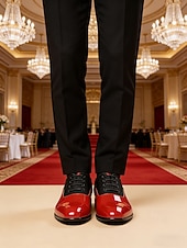 Недорогие Оксфордские туфли-Мужские красно-черные кожаные туфли – модный дизайн для свадеб и вечерних мероприятий.