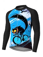 baratos Camisolas masculinas-Homens Camisa para Ciclismo Jersey em declive Gato Personagem Cor de contraste Manga Longa Moto Camiseta Camisa / Roupas Para Esporte Roupas de Compressão com 3 bolsos traseiros Ciclismo de Montanha
