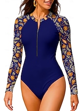 preiswerte One Pieces Rash Guards-Damen Regulär Anti UV Shirt Badeanzug Badeanzug Bademode Blumen Paisley-Muster Tropisch mit integriertem BH UPF50+ UV Schutz Elastisch Langarm Bademode Bodysuit Surfen Strand Wassersport Sommer