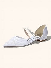 olcso Nők-női elefántcsont csipke gyöngypántos alacsony sarkú menyasszonyi cipők, elegáns kényelmes lapos talpú cipők menyasszonynak, kültéri kerti esküvőre