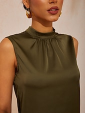 halpa Taide ja Suunnittelu Paidat-Havaijilainen palmunvärinen silkkinen satiinitoppi