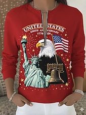 abordables Top jour de l’indépendance-Pull sweatshirt patriote pour femmes sweatshirts bloc de couleur géométrique décontracté à manches longues col rond zip demi street vêtements quotidiens patchwork fermeture éclair