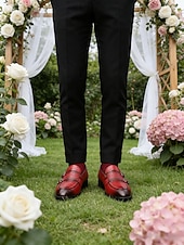 preiswerte Slipper-Rote Herren-Monk-Strap-Schuhe aus Kunstleder – elegante und stilvolle Schuhe für Hochzeiten und besondere Anlässe