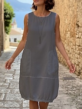 Недорогие Роскошные Платья-Жен. Платье до колена Платье в стиле бохо Сарафан Повседневное платье Платье из хлопка Элегантный стиль Мода Современное на открытом воздухе Отпуск На выход Стандартный Полотняное плетение Без рукавов