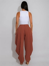 abordables pierna ancha y cintura alta-Mujer Fresco Chinos Elegante Vintage Moda Hasta el Tobillo Alta cintura Plano Bolsillo Cintura elástica Confortable Rígido Diario Hogar Exterior Naranja rojo Gris Rosáceo Negro Blanco Verano Primavera