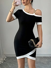 abordables mini vestido negro-Mujer Mini vestido Vestido tubo Vestido de verano Casual Diario Festivos Noche Delgado Plano Manga Corta hombro frío Negro Verano Primavera