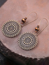 olcso Női fülbevaló-Női ötvözetből és fából készült kerek fülbevalók, vintage bohém mandala dizájn, könnyed, mutatós stílus, tökéletesek hétköznapi viseletre, tengerparti nyaraláshoz és nyári szettekhez