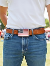 levne Příslušenství-250. výročí Spojených států pánský embosovaný opasek z umělé kůže s přezkou ve tvaru americké vlajky více barev vlastenecký styl pro každodenní nošení a oslavy v USA