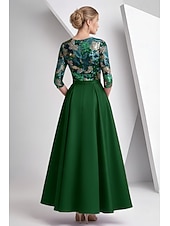 ieftine Rochii Cocktail-Linia -A Lungime Gleznă Brodat cu mărgele Rochie formala Rochia Mamei Miresei Rochii de cocktail Elegant strălucitoare Floral Lungime Manșon 3/4 Iluzii Nuntă Oficial Buzunar Satin Paiete Glugă la