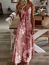 abordables Robes Floraux Imprimés-Femmes Robe Maxi Robe Décontractée Robe Nuisette Mode Basique Moderne Quotidien Extérieur Plage Coupe régulière Fleuri Sans manches Col en V Bleu Rose Claire Violet Vert Été Printemps