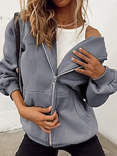 Недорогие Толстовки и Кофты-Женская объемная толстовка на молнии с длинными рукавами, повседневная толстовка с капюшоном и карманами для повседневной носки, несколько цветов.