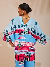 Недорогие рубашки, топы и блузки-Шелковистый атласный топ с рукавами «летучая мышь» из Санторини, летний