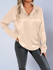 economico Bluse Semplici-Per donna Camicia Camicia in raso Camicia casual Blusa Bottoni Semplice Elegante Essenziale Classico Manica Lunga Colletto a Camicia Top Regolari Quotidiano Ferie Uscire Nero Bianco Rosso Blu Reale