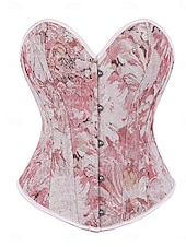 billiga Korsetter-Dam Shapewear Mode Retro Sexig Blommig Knappar Dagligen Semester Fest Ärmlös Över axeln Svart Rodnande Rosa Rubinrött Brun Grön Sommar Vår Höst Normal