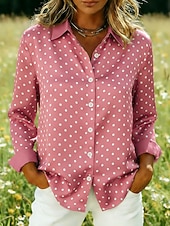 preiswerte Streifen- und geometrische Blusen-Damen Hemd Druck Grafik Tupfen Bohemien Vintage Lässig Langarm Hemdkragen Normale Oberteile Täglich Ferien Ausgehen Blau Gelb Rosa Sommer Frühling Herbst