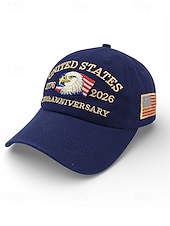 cheap Accessories-United States 250th Anniversary Men's Adjustable Cotton Cap with Embroidered American Flag, Multiple Colors, Ideal for Independence Day and Celebrations