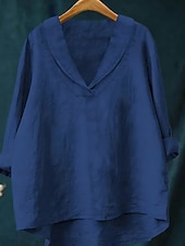 abordables Camisas Falsas Esenciales-Mujer Camisa Camisas de algodón y lino Lino de algodón sintético Retazos Plano Elegante Clásico Moderno Manga Larga Escote en Pico Tops regulares Diario Festivos Noche Negro Blanco Amarillo Rojo Azul