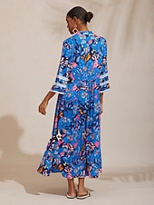 abordables Robes décontractées-robe longue en satin soyeux à pois azur abstraits