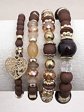 Χαμηλού Κόστους Γυναικείο βραχιόλι-Γυναικείο σετ βραχιολιών από ακρυλικό και κράμα αλουμινίου σε στυλ boho – πολλά χρώματα, γούρι σε σχήμα καρδιάς, ιδανικό για την ημέρα του Αγίου Βαλεντίνου και για καθημερινή χρήση