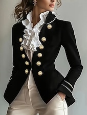 cheap Blazers &amp; Suits-Women's Blazer Comfortable Breathable Patchwork Elegant Fashion Casual Plain Daily Outdoor Formal Regular Turndown Regular Fit Long Sleeve Outerwear Black Spring Fall