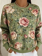 voordelige Bloemen Hoodies-Dames Trui-sweatshirt Bloemig Casual Lange mouw Strakke ronde hals Normale tops Casual Straat Dagelijks gebruik Blozend Roze Groen Lente Herfst Winter
