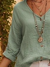 levne Základní falešné košile-Dámské Košile Košile pro volný čas Halenka Knoflíky Bez vzoru Čechy stylové Na běžné nošení Dlouhý rukáv Do V Běžné topy Denní Dovolená Jdeme ven Vodní modrá Světlá růžová Fialová Trávová zelená Khaki