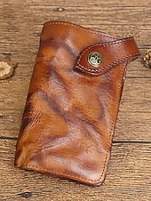 economico Portafogli-Portafoglio lungo da uomo in vera pelle, porta carte bifold vintage di grande capacità, stile retrò multicolore, design sottile e portatile per uso quotidiano, viaggi, lavoro e casual