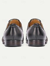 cheap Derby Shoes-Men's Elegant Leather Wedding Shoes - Black with Gold Floral Pattern, Premium Quality Footwear for Weddings and Formal Celebrations