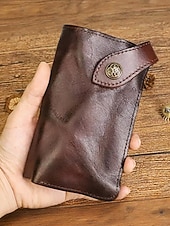 economico Portafogli-Portafoglio lungo da uomo in vera pelle, porta carte bifold vintage di grande capacità, stile retrò multicolore, design sottile e portatile per uso quotidiano, viaggi, lavoro e casual
