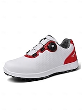 cheap Women's Golf Shoes-Women's White Red Golf Shoes – Lightweight Breathable Spiked Golf Sneakers for Women, Stable Cushioning for Golf Course, Training, Walking &amp; Daily Wear