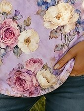 お買い得  花柄のブラウス-女性用 ボヘミアンシャツ Tシャツ プリント フラワー グラフィック ボヘミア ヴィンテージ クラシック 長袖 クルーネック レギュラートップス 日常 週末 バケーションウェア パープル 夏 春 秋