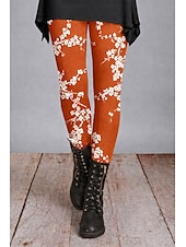  Women's Pants Trousers Leggings Cozy Leggings Streetwear Casual Full Length High Waist Floral Elastic Waist Print Breathability Comfortable Stretchy Vacation Street Daily Wear Red Blue Purple Orange
