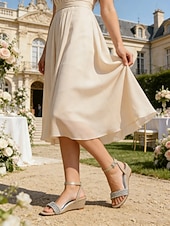 economico Damigella d&amp;#39;onore-sandali con zeppa da damigella d'onore per donna – scarpe da sposa con strass color champagne e cinturino alla caviglia, comodi tacchi aperti per la festa nuziale