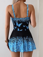 tanie Stroje kąpielowe jednoczęściowe-Damskie Stroje kąpielowe Jeden kawałek Spódnica Kostium kąpielowy Elegancja Urlop Graficzny Motyl Łódeczka Bez rękawów Kostiumy kąpielowe