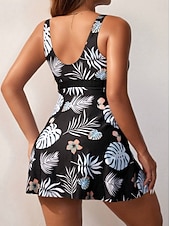 رخيصةأون السباحة-نسائي ملابس السباحة تانكيني 2 قطعة عالي الخصر ملابس السباحة بدون ظهر العطلة ملابس الشاطئ ورد الرسم V رقبة بدون كم بدلة سباحة