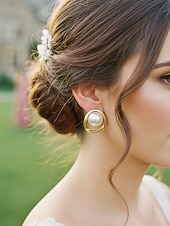 voordelige Huwelijk ACC-Vergulde oorbellen met imitatieparels voor dames, perfect voor bruiloften, diners en dagelijks gebruik – een elegant en chique ontwerp voor speciale gelegenheden.