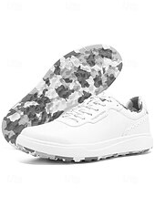 voordelige Heren Golf Schoenen-Witte golfschoenen voor heren zonder spikes, ademend bovenwerk, stabiele gripzool, minimalistische sportstijl voor golfbanen en casual gebruik.