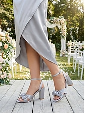 economico Invitato al matrimonio-sandali da donna con tacco a blocco e fiocco giallo, eleganti scarpe eleganti con punta aperta per gli invitati alle cerimonie all'aperto