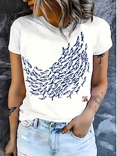 abordables Camiseta de Animales-Mujer Camiseta Estampado Graphic Animal Vintage Elegante Clásico Manga Corta Cuello Barco Tops regulares Diario Fin de semana Azul Piscina Blanco Rosa Verano Primavera