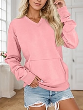 cheap Hoodies &amp; Sweatshirts-Women's Pullover Sweatshirts Plain Fashion Classic Modern Long Sleeve V Neck Regular Tops Street Dailywear White Pink Wine Red Orange Spring Fall